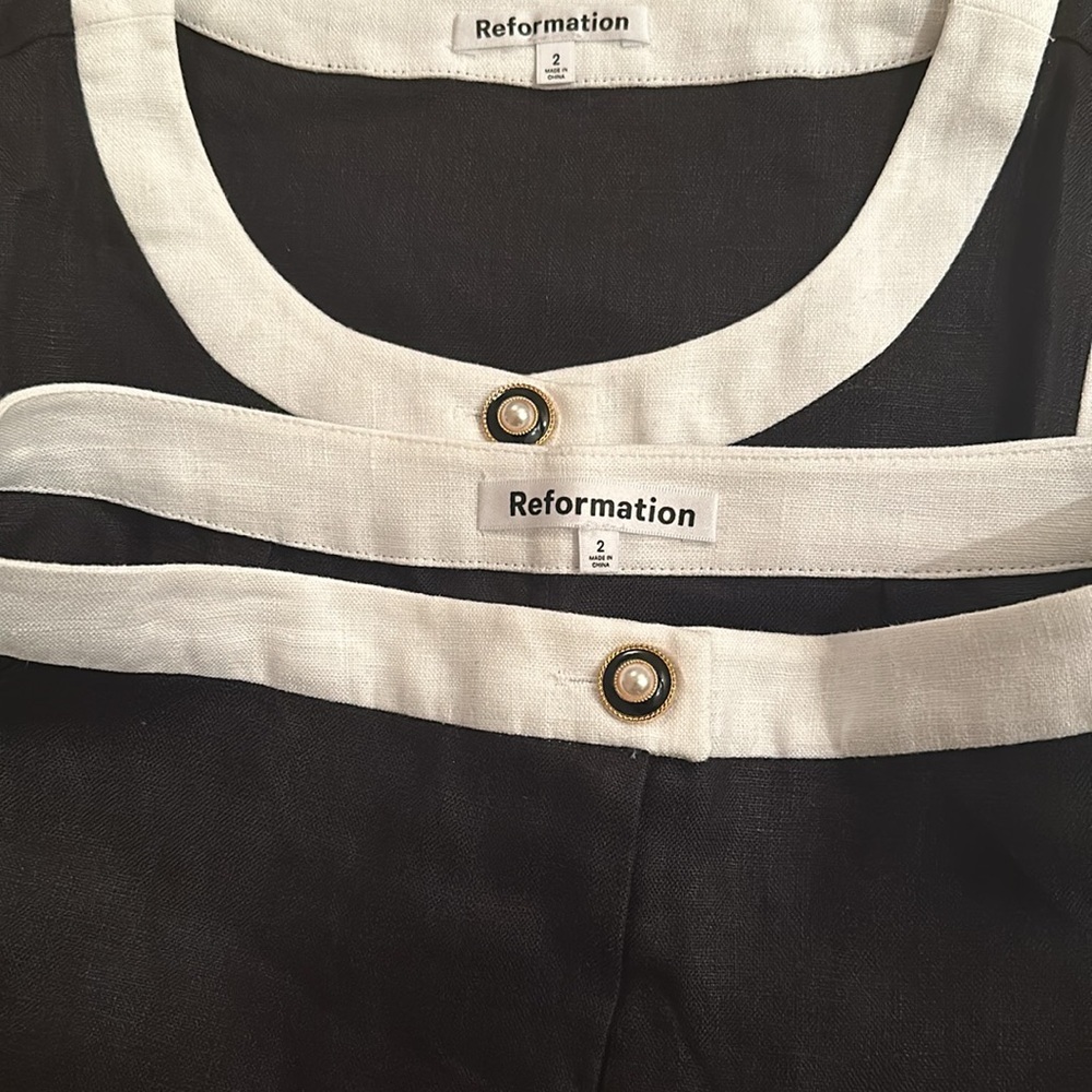 NEW Reformation Roxy Linen Two Piece Skort in Black White Contrast | size 2 - Picture 9 of 11